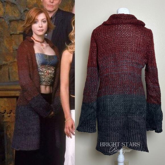 Rare Vintage Knit Ombre Duster Cardi ASO Willow Rosenberg BtVS Red Black - Picture 2 of 11